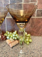 Martini Glasses (2) Amber and Heavy Clear Stem with Controlled Bubble under Bowl