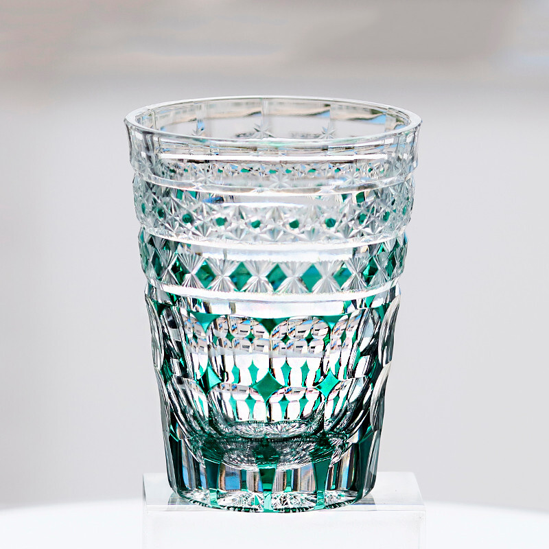 Hand Cut Kiriko Whiksy Crystal Glass Tumbler Free Shipping Green Color 280ml