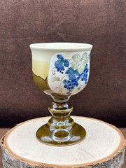 Vintage OTAGIRI Footed Pedestal GOBLET brown drip glaze w/grapes Made in Japan