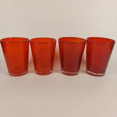 Mexican Bubble Glass Tumblers Two Set of 2 Red Hand Blown Drinking Glasses 4.5in