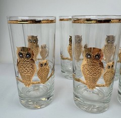 Culver 22K Gold Owl Highball Glasses Lot Of 8 VTG 1950s Hollywood Regency