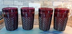 Set of 4 Plum Amethyst Mosser Glass English Hobnail Addison Tumblers 8oz
