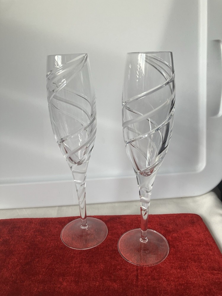 Miller Rogaska Crystal Set 2 TWO Odyssey Swirl 10” Champagne Flute Stem Glasses