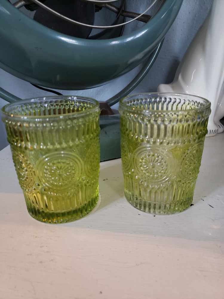 Set Of Two Vintage Inspired Green Embossed Glassed, The Pioneer Woman?