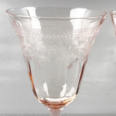 Tiffin Franciscan Pink Goblets Water Wine Etched 6.5” Depression Vintage Set / 2