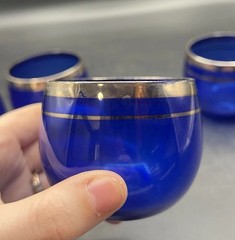 Cobalt Blue Roly Poly Glasses Set Of Five Vintage Barware MCM