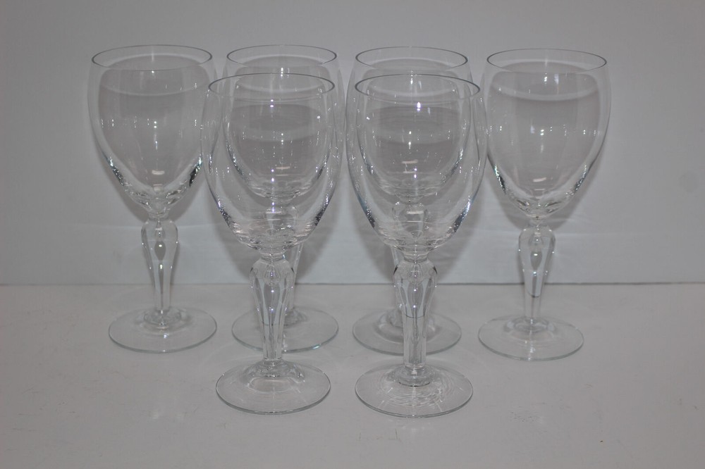 SET OF 6 CORCORAN TEARDROP CLEAR GLASS 6-3/4″ WINE GOBLETS/GLASSES