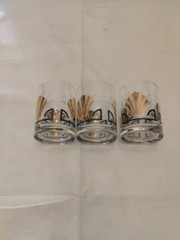 Vintage Low Ball Rock Glasses Gold Shell Black Stripe Art Deco