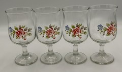 Libbey Tea Rose Goblets Set 4 Juice Wine Glasses 8 Oz Vintage Floral