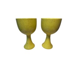 Vintage Yellow Speckled Ceramic Goblets Pair