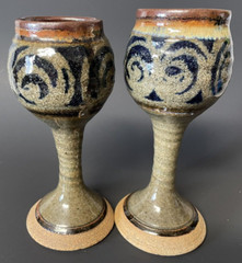 Wine Goblets Pair Studio Art Pottery Handmade Glazed 7.25″ Rustic Castlecore