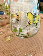 VTG Lenox Butterfly Meadow Hand Painted Crystal Wine Glasses Goblet Set of 7