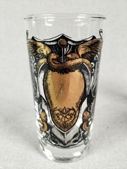 4 Vtg MCM Highball Glasses Goth Halloween Black Gold Intertwined Snakes Caduceus