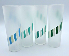 4~Vintage 7″ LIBBEY Frosted Candy Stripe Tom Collins Highball Glasses READ AS IS