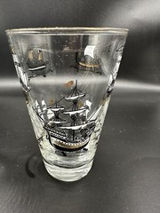 set of 2 MCM sailing ships with gold detail barware tumbler glasses