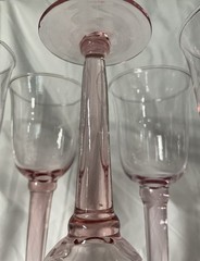 VTG Handblown Pink Glass Goblets Stemware – Set of 7 Tulip Wine Water Glasses