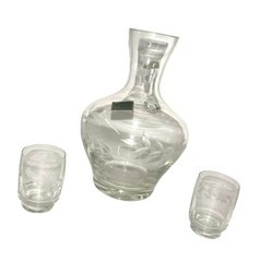 Glass Carafe LAUSITZER GERMANY with Pips – cups – Pretty Etched Pattern