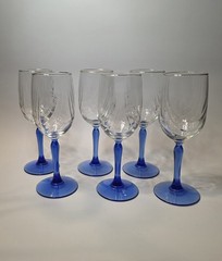 6 Lenox Crystal Wine Glasses Cobalt Blue Stemmed Dual Swag Draped Gold Rim 1980s