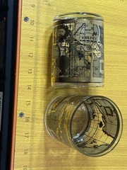 Vintage Cera ? 22K Gold World Map Lowball Glasses MCM Lot of 2