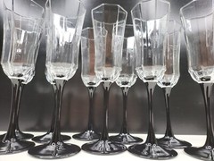 12 Luminarc Octime Black Fluted Champagne Set 8 5/8″ Octagonal Facet Arcoroc Lot