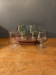 4 Vintage Mini Brandy Snifters Cordial or Cognac Glasses 3.75” Tall Green Purple