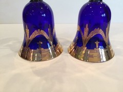 Vintage Horchow Interglass Italy – 2 Cobalt Blue Crystal Wine Goblets 24K Gold