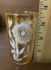 #1625 Set Of 4 Vintage 4oz Juice Glasses Jeanette Marigold Carnival Glass