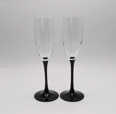 Domino Signature Black by Cristal D’Arques-Durand Fluted Champagne Glasses S/2