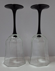 Vintage Luminarc Wine Glasses Clear Octagon w/Black Stem & Base France Set of 4