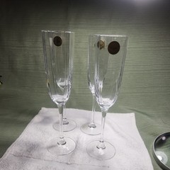 (4) Cristal France LONG CHAMP Lead Crystal Champagne Flutes Glasses