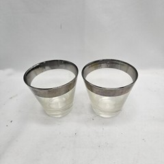 2 Vintage Mid Century Dorothy Thorpe Silver Band Glasses And Martini Mixer