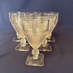 Mount Vernon Clear By Cambridge Water Goblet Square Base Vintage Crystal Set/6