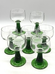 7 Vintage 60s MCM Luminarc French Glasses Retro Green Beehive Stem 4oz 4.5″