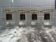 Thorne’s Scotch, 4 Double Old Fashion Glasses w/ 22k Gold Rim, 12 fl oz Capacity