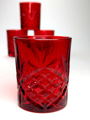 4 Crystal Red Godinger Dublin Shannon Rocks Old Fashioned Glasses Tumblers euc