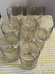 Eight Gold Striped Culver Glass Devon Lowball Rocks Set Vintage MCM Glasses