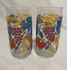 Vtg. Libby Fanciful Fruit Textured Drinking Glass /Tumbler 14 oz. 6″ Set of 2