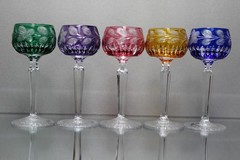 Set of Five (5) Beyer Crystal Cordial Glasses Multi-color Cut To Clear MINT