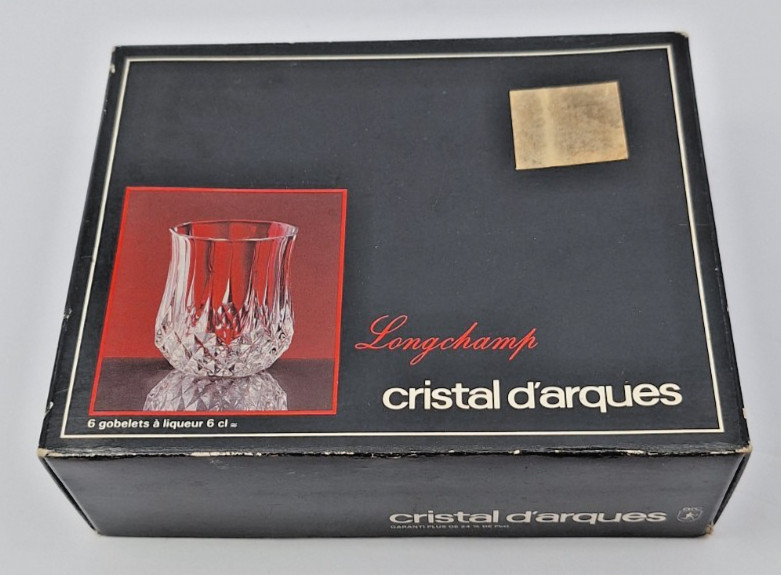6 Longchamp 2 oz Shot Glasses Cristal d’ Arques France 24% Crystal Bar Liquor