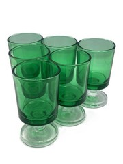 Set Of 6 Luminarc France Green Cavalier Clear Base Cordial Shot Glasses / Liquor