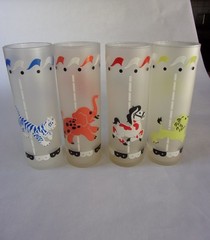 Vintage Libbey Frosted Carousel Tom Collins Glasses Barware Set of 4