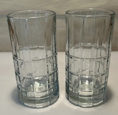 2 Vtg Anchor Hocking Tartan Clear Drinking Glasses 16 oz USA Excellent