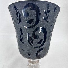 Pair of EBONY BLACK Footed STEMWARE Water Wine Goblets Paisley w/ Clear Stem