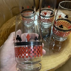 Vintage MCM Casino Night Drinking Glasses Card Suits Spade Heart Club Diamond