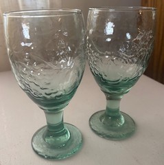 Set of 2 Libbey Green Water Glass Goblets Orchard Fruit 7″ tall 12 fl oz Vintage