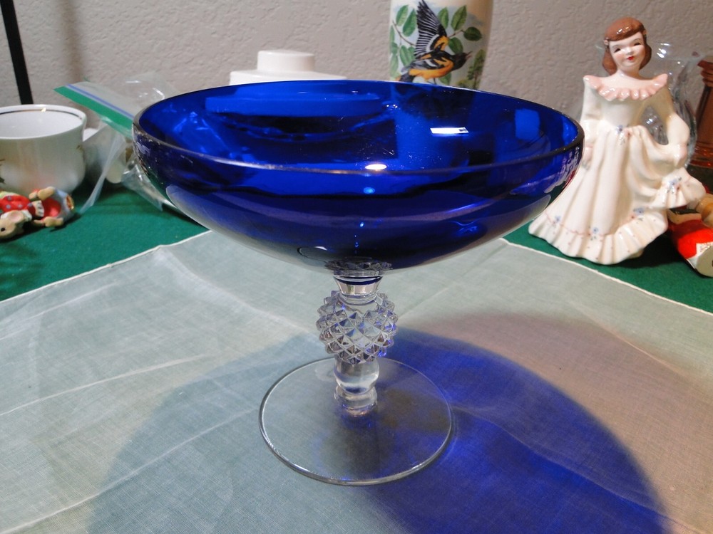 Morgantown Golf Ball Ritz Blue #7643 Celeste Compote, 6″ Diameter, Exc. Cond.
