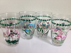 SET OF 4 PORTMEIRION BOTANIC GARDEN HAND PAINTED TUMBLERS GLASSES 19.5 OZ