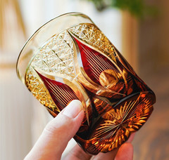 Crystal Whiskey Glass Tumbler Japanese Style Edo Kiriko Glass 9oz/250ml Red