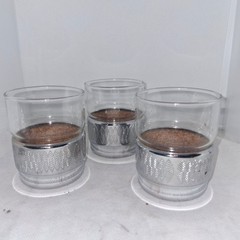 Lot of THREE Mid-Century Modern Silver Sleeve 8 oz. Koozie Glasses Set 3 MCM