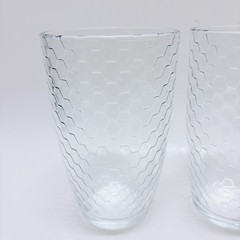 Vintage Set of 3 Pasabahce Horizon Honeycomb Glasses 5.5 inch Heavy Tumblers